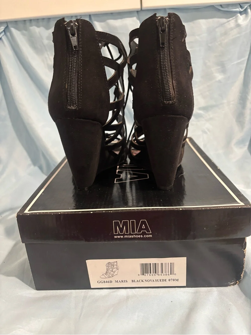 MIA Black Lace-Up Suede Gladiator Heels